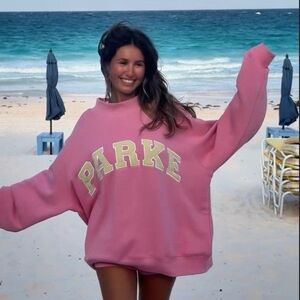 Parke Summerland Conch And Peel Varsity Mockneck Sweatshirt Pink L/XL